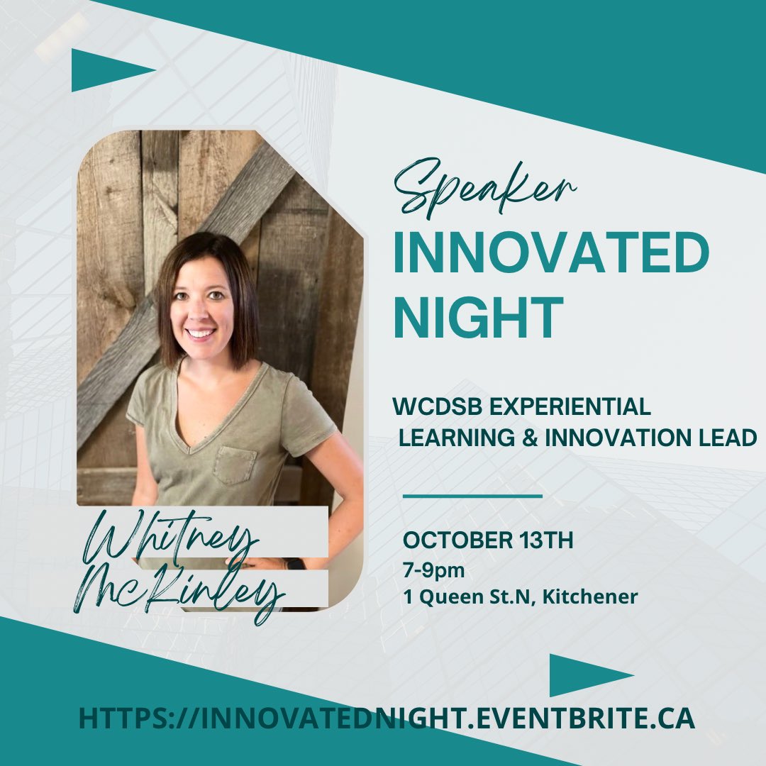 Happy Sunday #onted 🎉 Join us Oct 13th to hear from @MsWMcKinley - @WCDSBInnovates Experiential Learning & Innovation Lead! She strives to support deep learning & include learning strategies to inspire students to reach their full potential. Grab a ticket today and get inspired!