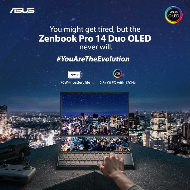 ASUSIndia's tweet photo. The #ASUS #Zenbook Pro 14 Duo #OLED has a long lasting 76WHr battery life that has the power to let you work on for however long your creative work takes, with 2.8k OLED with 120Hz display and 0.2 ms response time.
#ASUSIndia #Notebook #Laptops #DuoVision #YouAreTheEvolution