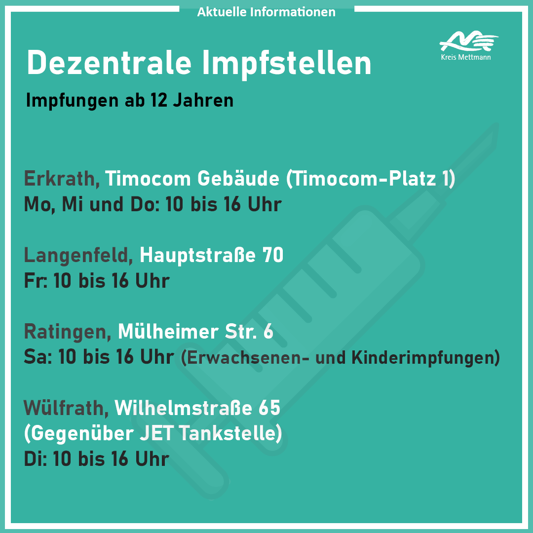 KreisMettmann's tweet photo. Das sind die #Öffnungszeiten der dezentralen #Impfstellen in der kommenden Woche 🙂. Der neue #Impfstoff gegen die #Omikron-Variante ist da. #Kinderimpfungen finden samstags in Ratingen statt.
ℹ️ Weitere Termine: https://t.co/67rXWJlfrX
#kreismettmann #impfen #coronaimpfung https://t.co/ip8fChv8FE