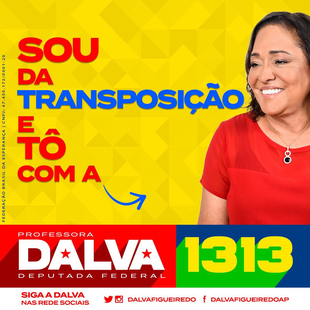 DalvaFigueiredo's tweet photo. Quem foi beneficiado pela transposição está com Dalva 1️⃣3️⃣1️⃣3️⃣✅
Dalva é a autora da PEC 111 (PEC da Transposição) e foi a única parlamentar do Amapá que já conseguiu aprovar uma PEC.
VEM PRO TIME DALVA 1️⃣3️⃣1️⃣3️⃣✅ PARA DEPUTADA FEDERAL.
#Dalva1313 #Transposição #Pec111 #Amapá https://t.co/QWW5qvbdmV