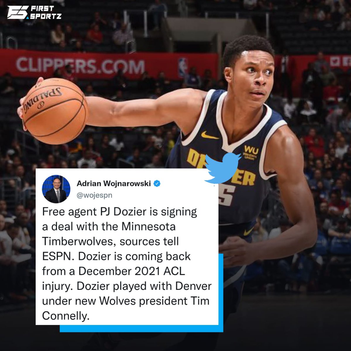 FS_NBA1's tweet photo. The Minnesota Timberwolves are acquiring big man PJ Dozier after his comeback from injury ahead of the NBA 2022 season.
#NBA #PJDozier #AdrianWojnarowski #NBAAnalyst #ACL #Minnesota https://t.co/clQIzqbzCP