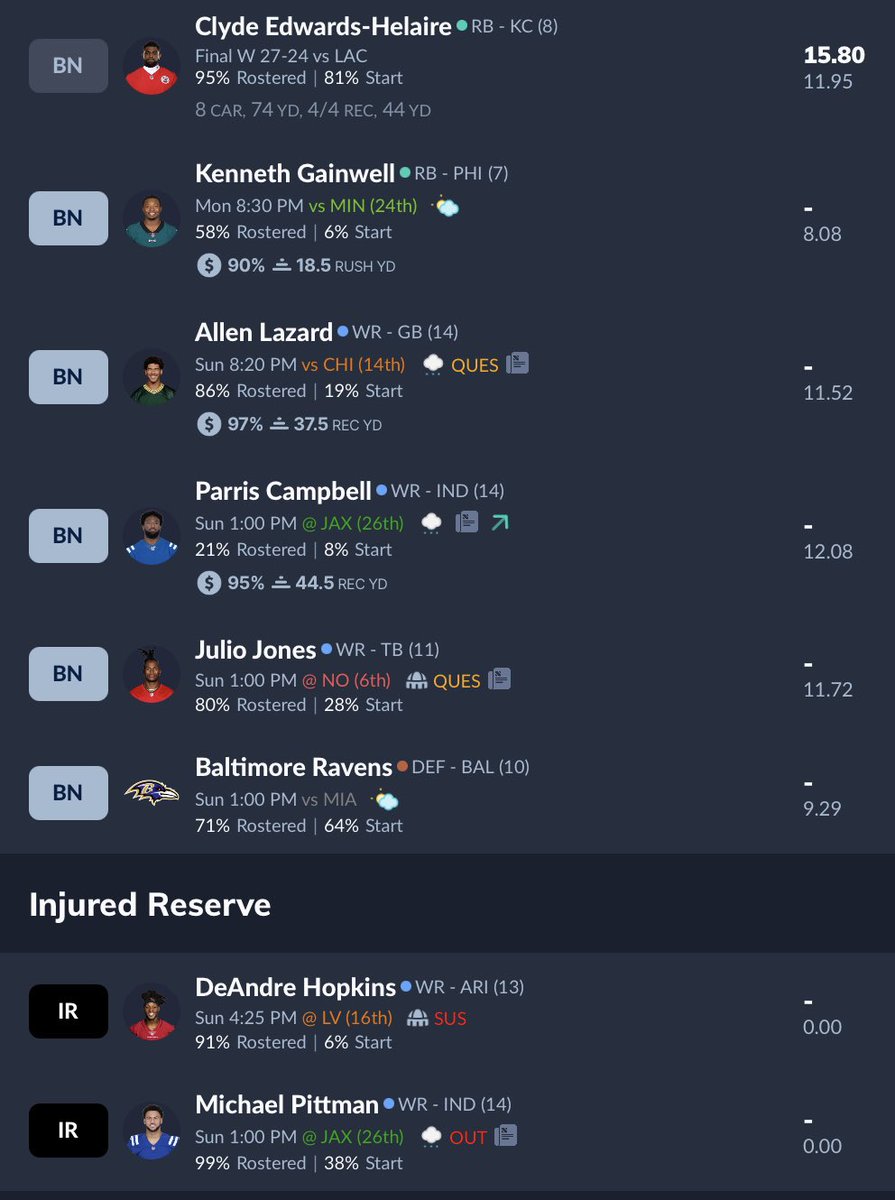 brianmazzoni's tweet photo. @NFLFantasy Full PPR:  With Pittman OUT; Who should be in my FLEX?  Should I consider Lazard having to wait for the late game to know if he plays? https://t.co/XczvMIcAvE