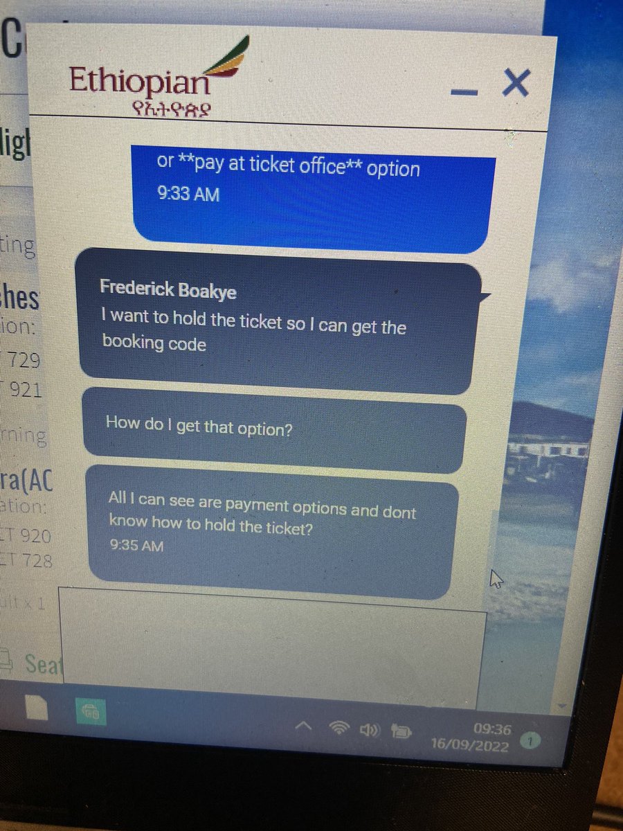 phaze_b's tweet photo. @flyethiopian please what is happening to your customer services in UK. I have called several times and they can’t help me but a ticket. When I get to payment it just says payment error after putting my card details in. I tried to chat online and takes ages for response. https://t.co/KCn5Exxlh8