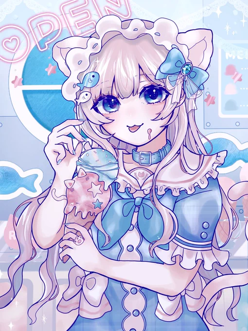 にゃんこのあいすやさん #イラスト #illustration 
