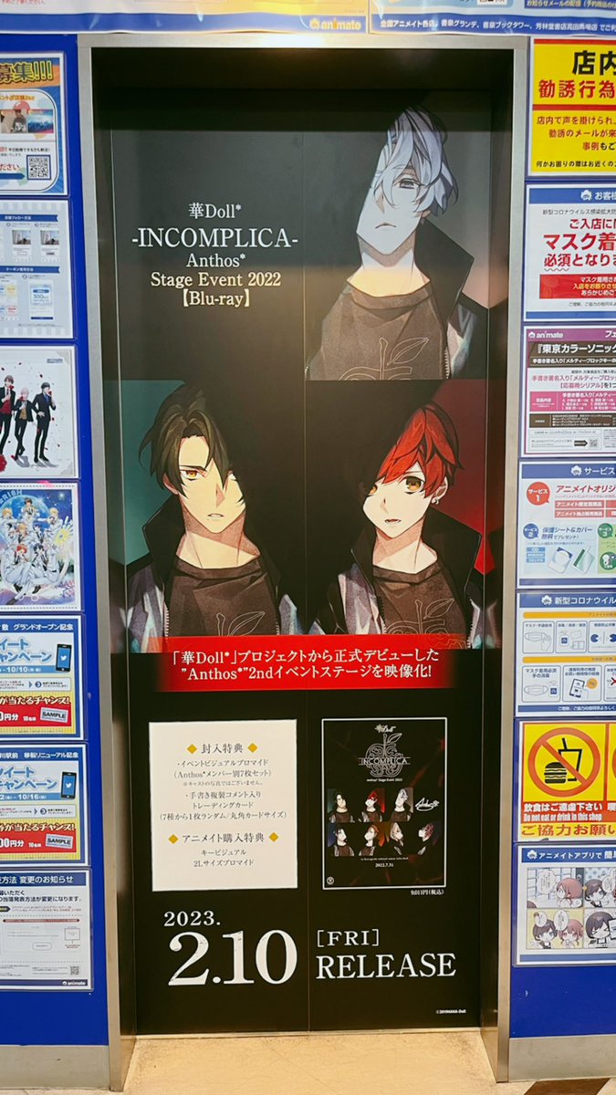 66anemone's tweet photo. 💐華Doll* 3rdシーズン開始記念フェア💛
@アニメイト池袋本店
エレベーター装飾 ⑧F
#AnthosFandom
# LouloudiFandom
#MAPHY https://t.co/JJwsXI4cwg