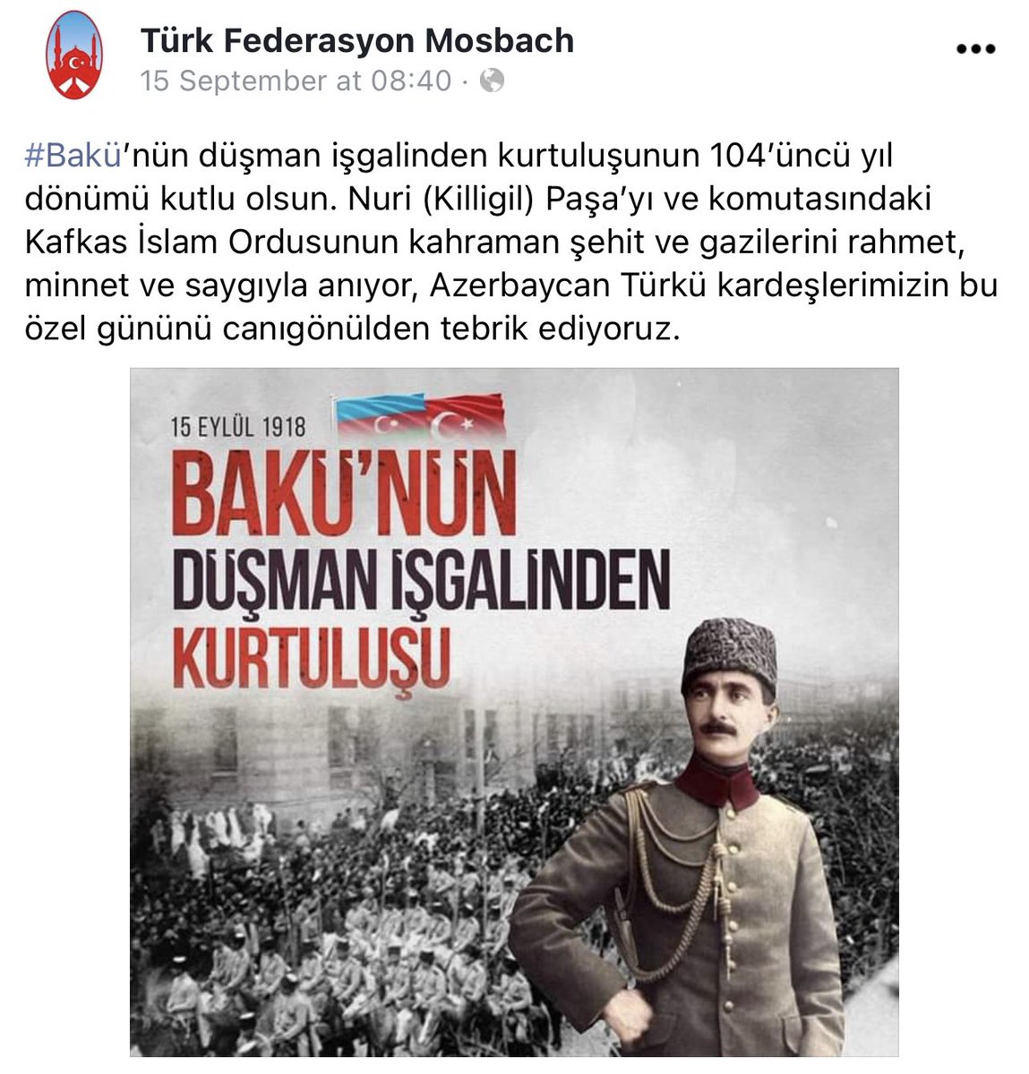 LindseySnell's tweet photo. Amid Azerbaijan’s attacks on Armenia, chapters of the ultranationalist Turkish Grey Wolves in Germany celebrated Nuri Pasha and the 104th anniversary of the massacre of 30k+ Armenians in Baku.

“We heartily congratulate our Azerbaijani Turkish brothers on this special day.” https://t.co/JWal4V3TCE