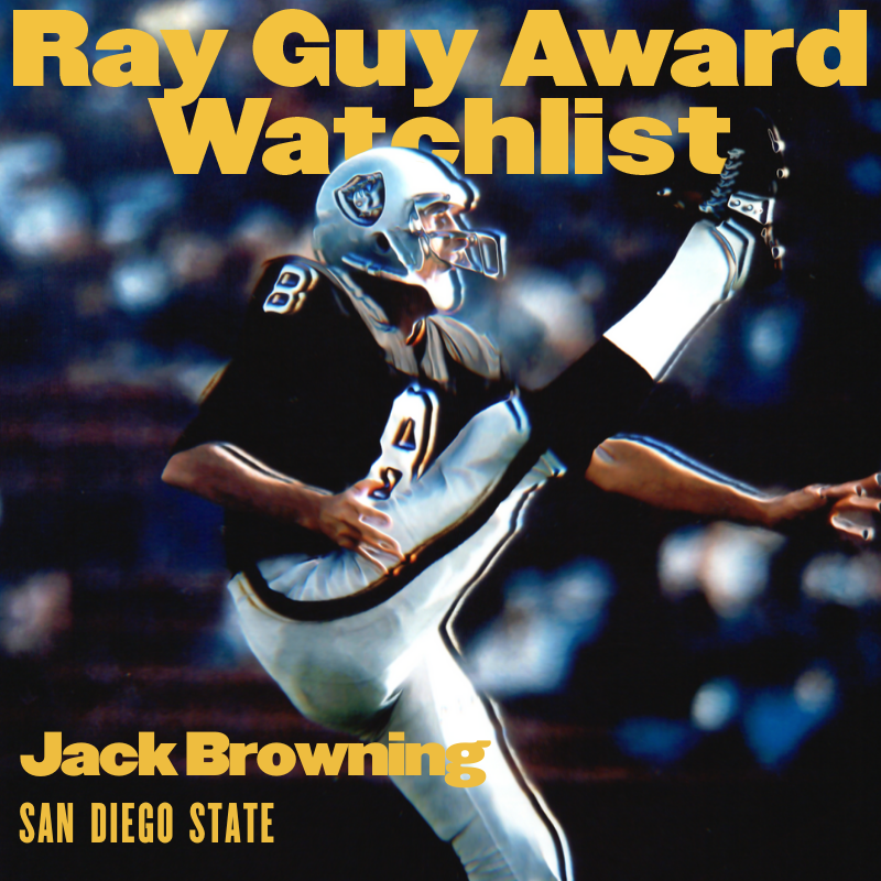 Congrats to Jack Browning of San Diego State! He is officially nominated to our 2022 watch list!
__
<a href="/jack_browning/">Jack Browning</a> <a href="/jackbrowning131/">Jack Browning</a> @aztecfootball <a href="/AztecFB/">San Diego State Football</a>
__
#RayGuyAward