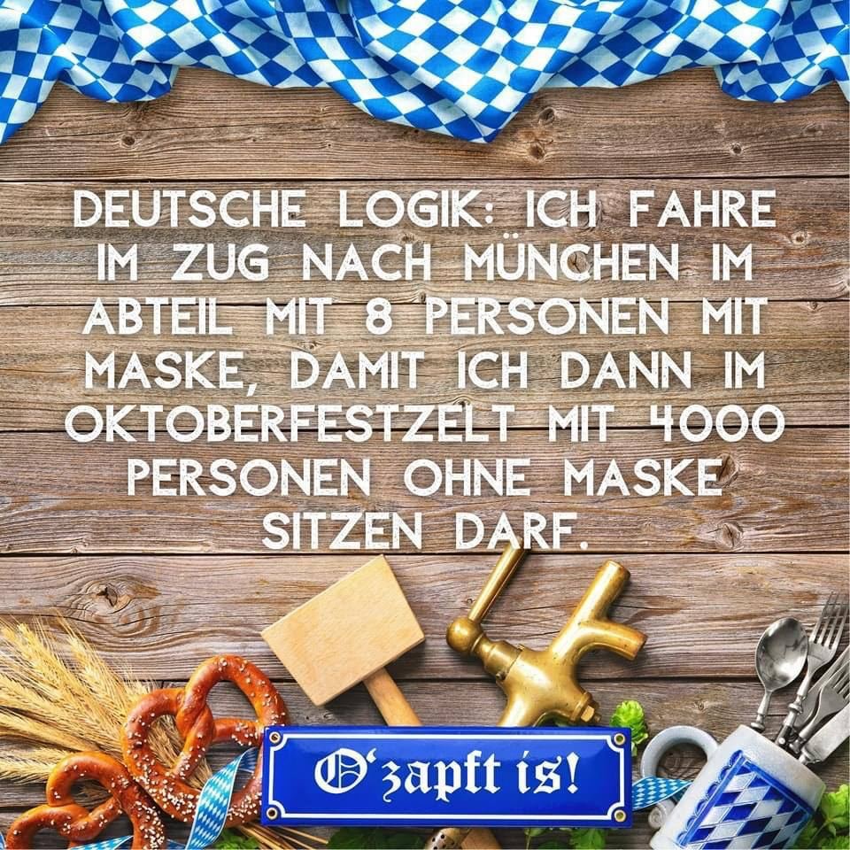 SonguelSunny's tweet photo. Deutsche Logik: Ich fahre im Zug nach #München im Abteil mit 8 Personen mit #Maske, damit ich dann im #Oktoberfestzelt mit 4000 Personen #ohneMaske sitzen darf.
#IFSG #Maskenpflicht #Doppelmoral #gehabeckt #klabauterbach #gebaerbockt https://t.co/hJnyJYdqZA