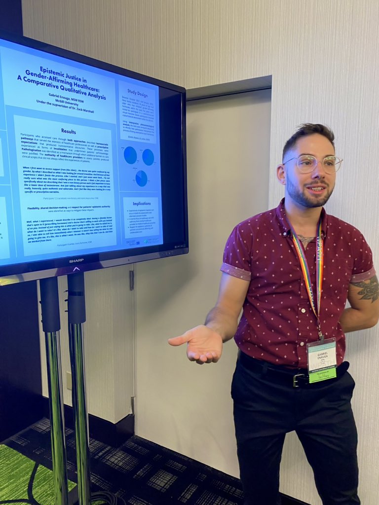 Grateful to have shared my research on experiences of epistemic justice through both assessment and informed consent models of gender affirming care at <a href="/WPATH/">WPATH</a> 2022

(Thank you to @Kinnon_Ross for the photo!)