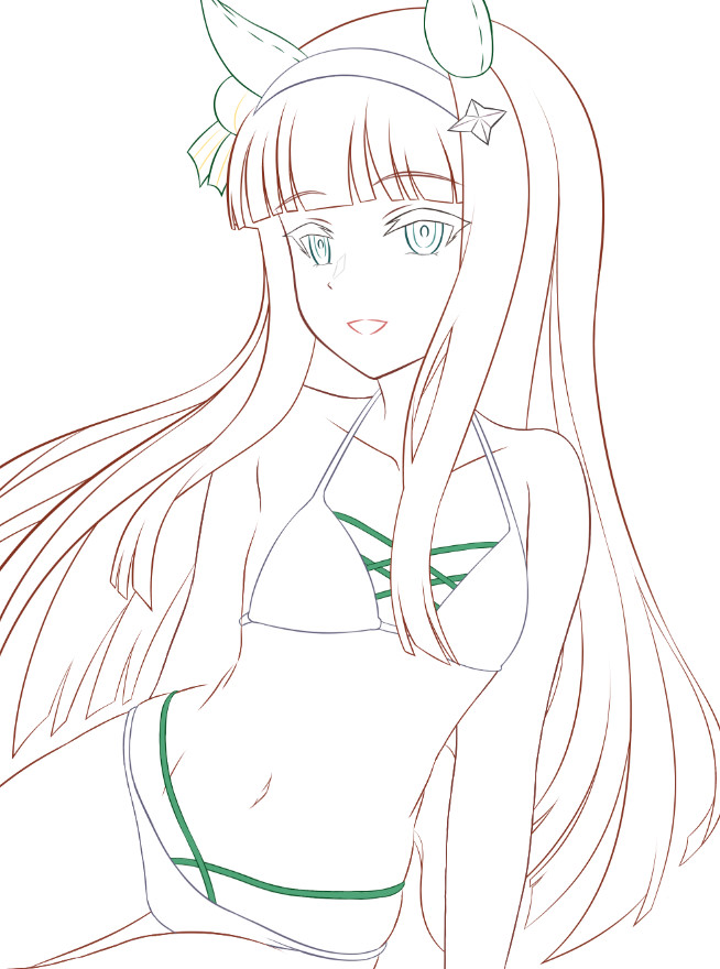 サイレンススズカ(ウマ娘) 「9月はまだ暑いので水着ウマ娘を描いてもよい。◯か×か。答え:× (季節に関係なく」|らぱなのイラスト