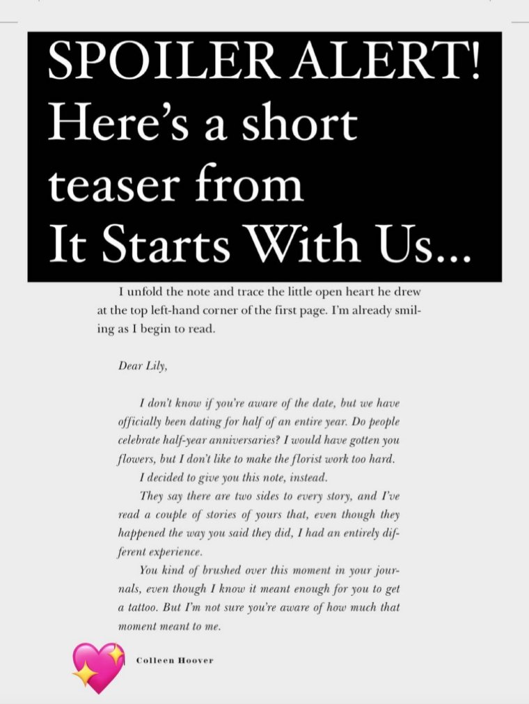 mishamiago's tweet photo. It Starts With Us: new teaser shared by Colleen Hoover. https://t.co/CsQL4wa7MF
