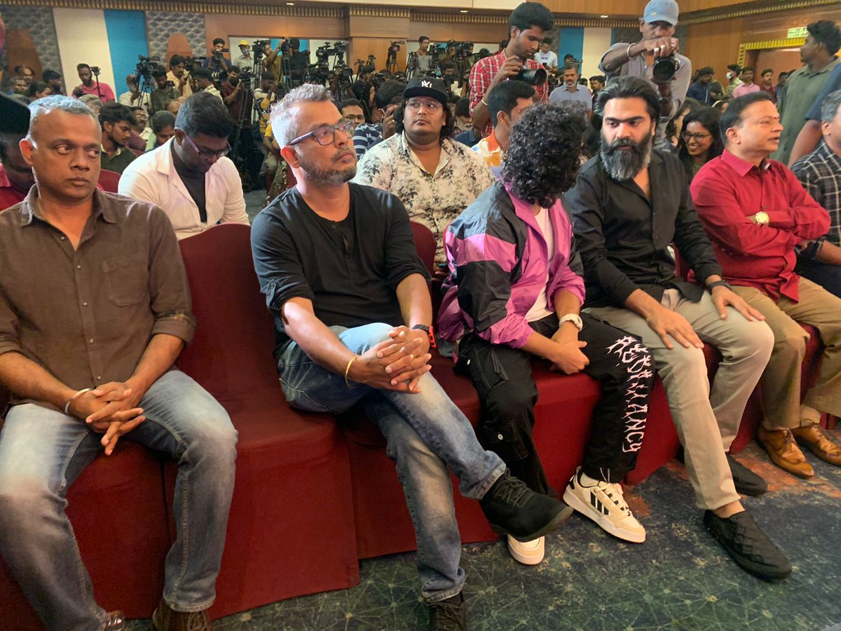 iamsathishsimbu's tweet photo. Our Muthu @SilambarasanTR_ Anna &amp; team #VendhuThanindhathuKaadu arrived at #VTKThanksGivingMeet 

#StunningHitVTK
@menongautham   @arrahman  #SilambarasanTR @VelsFilmIntl @IshariKGanesh @RedGiantMovies_ @Udhaystalin https://t.co/kJcMv0wJby