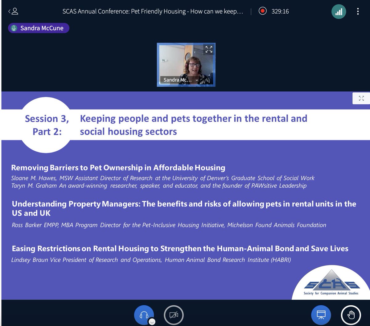 SCASuk's tweet photo. Part 2 of Session 3 is about to start! 3 more talks, followed by QnA &amp; chaired by Dr. @sandra_mccune 
#SCAS2022 #petsinhousing
Tnx to our sponsors @VetSkill_Ltd @HABRITweets @FoundAnimalsOrg https://t.co/cd7KlpEem2
