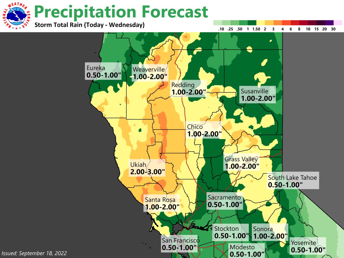 NWSSacramento's tweet photo. Rainfall estimates today through Wednesday. #CAwx https://t.co/71WN3PDP2X