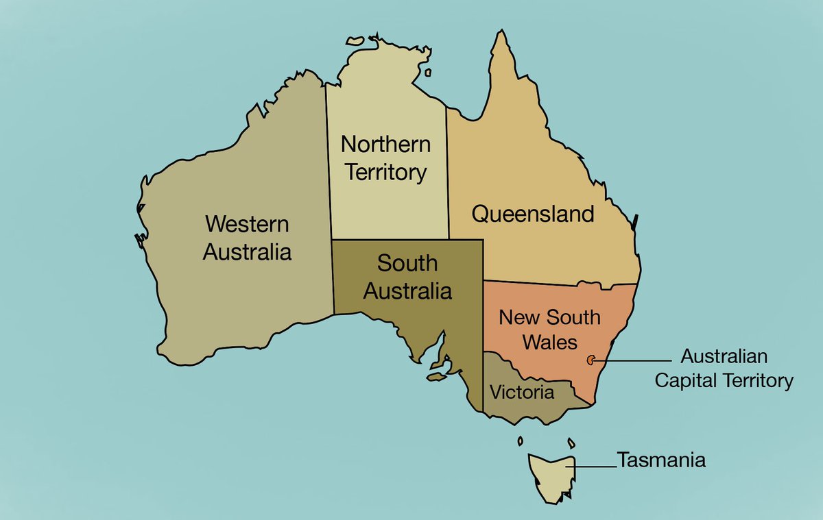 DukkuC's tweet photo. Q1.澳洲有八個州/領地，分別叫什麼？
(桑妮答對)
A: 
NSW 新南威爾士州 (首都雪梨)
ACT 澳洲首都領地 (首都坎培拉)
TAS 塔斯曼尼亞
QLD 昆士蘭 (首都布里斯本)
VIC 維��利亞 (首都墨爾本)
WA 西澳 (首都珀斯)
SA 南澳 (首都阿德雷德)
NT 北領地 (首都達爾文) https://t.co/xHiQpq1MWd