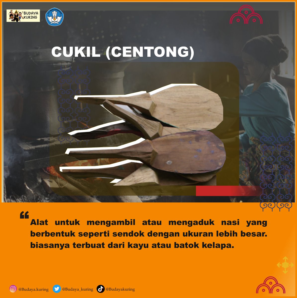 budaya_kuring's tweet photo. Sampurasun baraya 😊
Yu mikawanoh 😊
Cukil atau dalam bahasa Indonesia disebut Centong. 
Cukil biasanya digunakan untuk mengambil atau mengaduk nasi, cukil tradisional biasanya terbuat dari bahan kayu, batok atau plastik. 

Baraya ada yang masih pake cukil bahan kayu ga nih? ☝️ https://t.co/unK78TtT8T