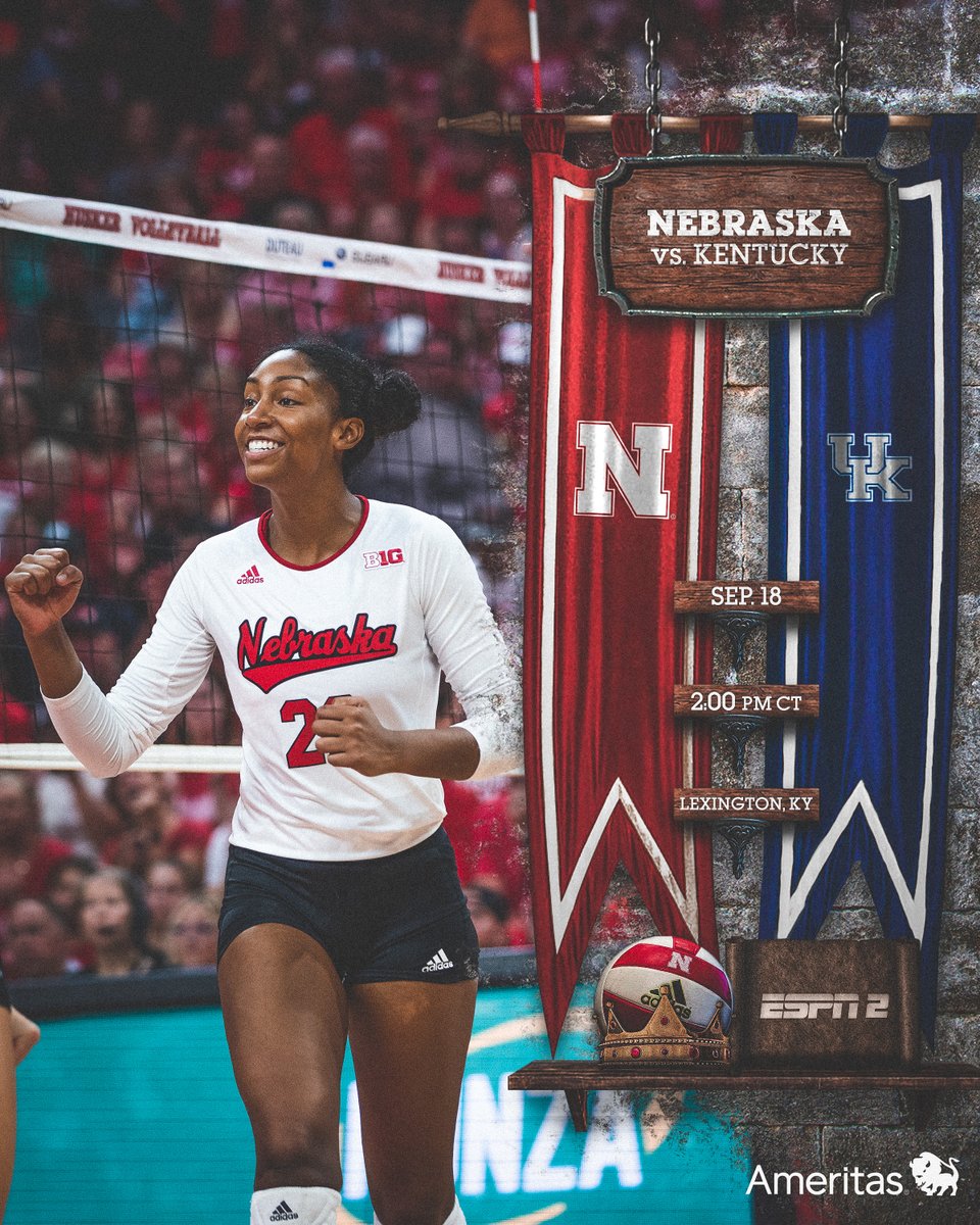 HuskerVB's tweet photo. Battling down south.⬇️⚔️

🆚 : Kentucky
🕑 : 2pm CT
📺 : ESPN2
📍 : Memorial Hall
📻 : @HuskersRadio https://t.co/9JamsMxwxt