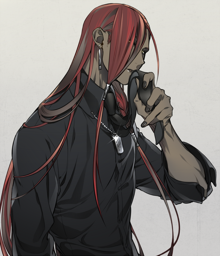 「#自創作男子イラストフェス01赤髪金目褐色長髪片目隠れな「ジャファル」です!長髪」|上島 葉也_Skeb募集中のイラスト