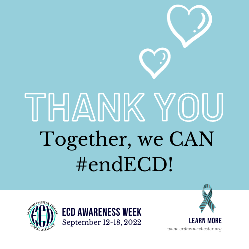 ECDGA's tweet photo. The end of Erdheim-Chester Disease Awareness Week is here, but we don’t have to stop educating! All year we work to share your stories and educate medical professionals, and we challenge you to do the same! #endECD #ECDawareness #histio https://t.co/IJ4XAoAxdr