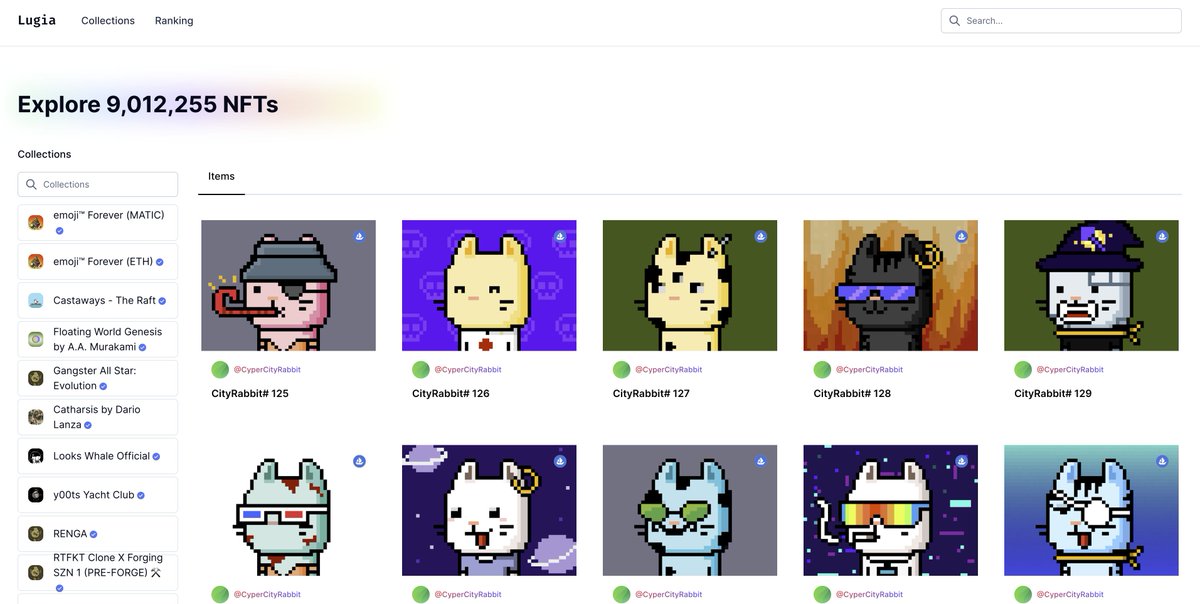 Indexed 9+ million NFTs @ lugia.io

#NFTs #blockchain #web3 #cryptocurrencies