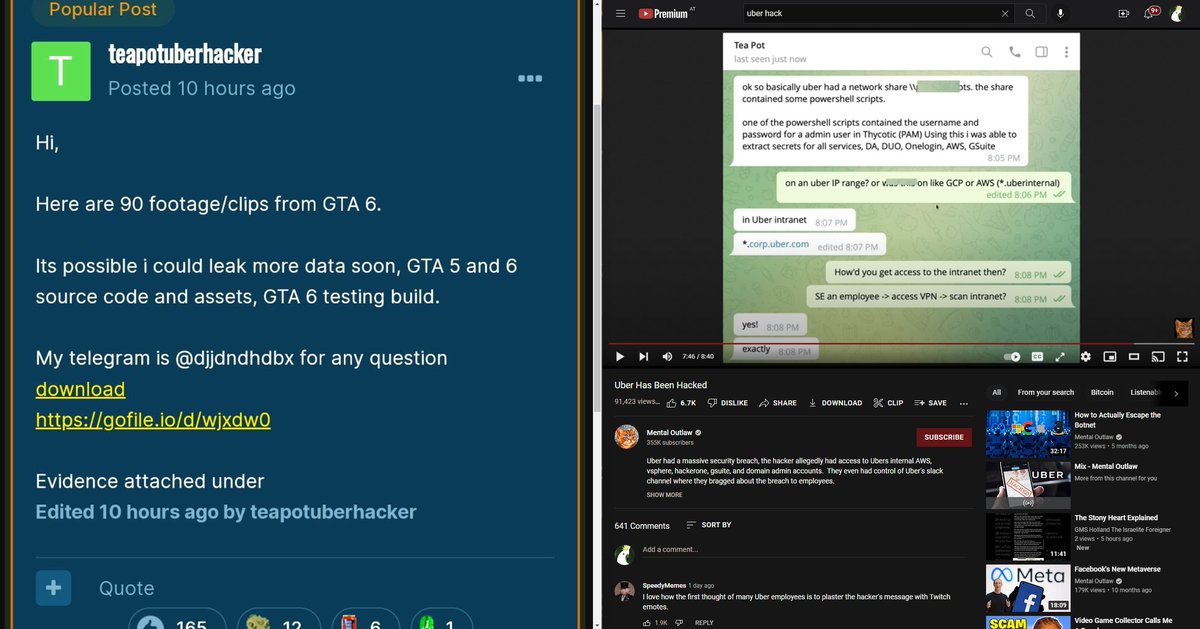 MarkusFranz_'s tweet photo. @DarkViperAU Looks like the #GTA6 leaks might have been done by the same person as the one that hacked #Uber recently. Both usernames include Teapot. https://t.co/JqN4KYfGKT