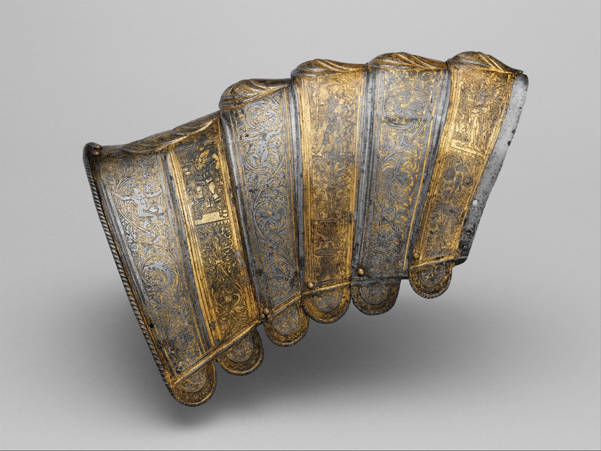 TheArmour's tweet photo. A fabulously etched and gilt #Crinet,
Length: 18.6 in/47.2 cm
Width: 14.4 in/36.5 cm
Weight: 3.8 lbs/1765 g
#Italy, possibly #Brescia, ca. 1580-1590, housed at the @metmuseum
#armor #barding #renaissance #themet #metmuseum #art #history https://t.co/tup5unx8Rp
