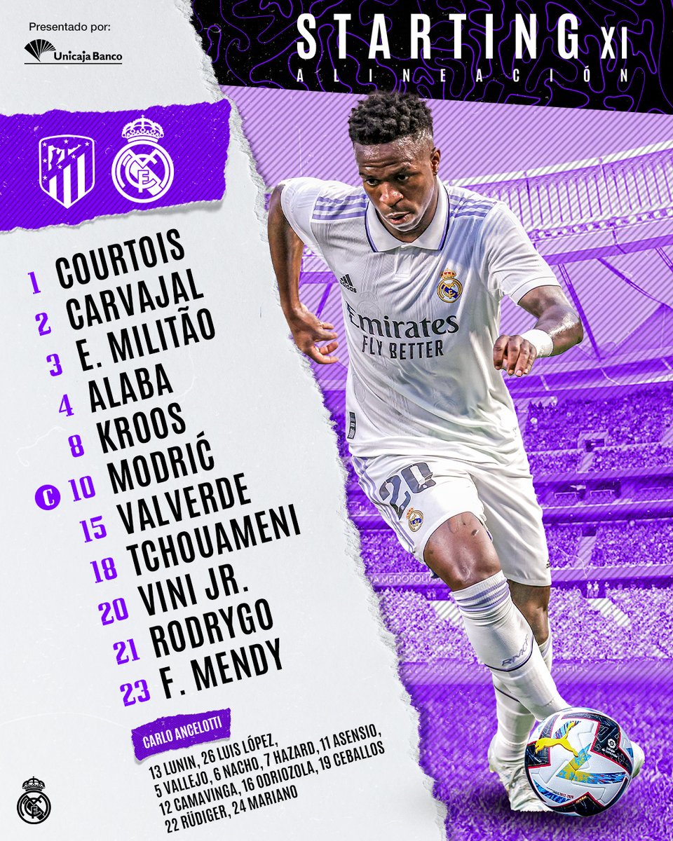 📋✅ ¡Nuestro 𝗫𝗜 inicial 🆚 <a href="/Atleti/">Atlético de Madrid</a>! 
#AtletiRealMadrid | <a href="/UnicajaBanco/">Unicaja</a>