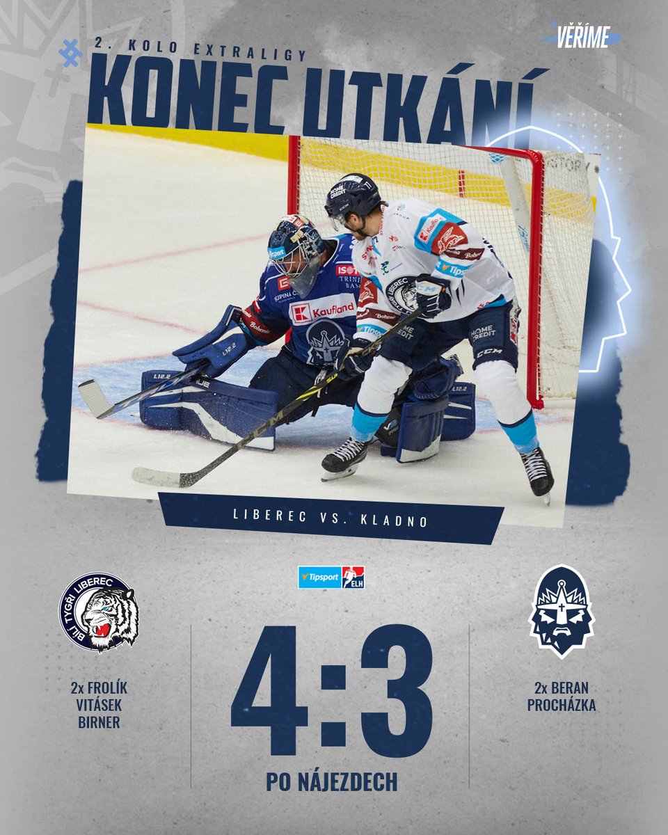 RytiriKladno's tweet photo. O dvougólové vedení jsme opět přišli 😕 ve třetí třetině a z ledu @hcbilitygri vezeme jen bod. O dva góly 🚨🚨 se postaral Matěj Beran, poprvé v sezoně se trefil 🎯 Martin Procházka. 
📝 REPORT: https://t.co/xDWMKUmTOr https://t.co/lBXaWNlpv0
