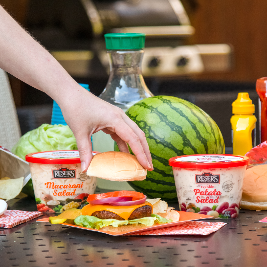 Who else is excited for #NationalCheeseburgerDay?! 🍔 🙌 From backyard barbecues to #tailegate spreads, few foods pair so perfectly with our Deli Salads like the humble cheeseburger 😊 What sides are must-haves when you're cooking up a mouthwatering burger?