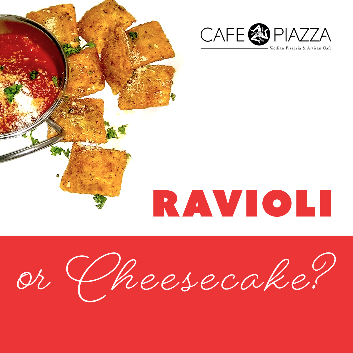CafePiazzaSTL's tweet photo. If it were up to us, we’d go for ravioli. Cheesecake is delicious but nothing beats a fried ravioli served with marinara. 😋
What do you think? 🎤
The good news is you can have both. Check out our full menu: https://t.co/3QfHf1uugW
#STL #stleats #stltogether #pizza https://t.co/wJdvqMmyQ8
