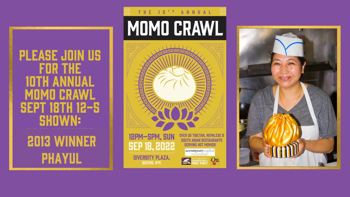 accompanycap's tweet photo. It's ON! The 10th Annual #Momocrawl 2022 today from 12-5 PM! Are we ready @momocrawl @qns_together, @sftnynj @QueensQustodian ? #LetsGO!
Phayul was our big winner in 2013, recipient of the Golden Momo! Who's it going to be today? https://t.co/j8XDTBUkOQ