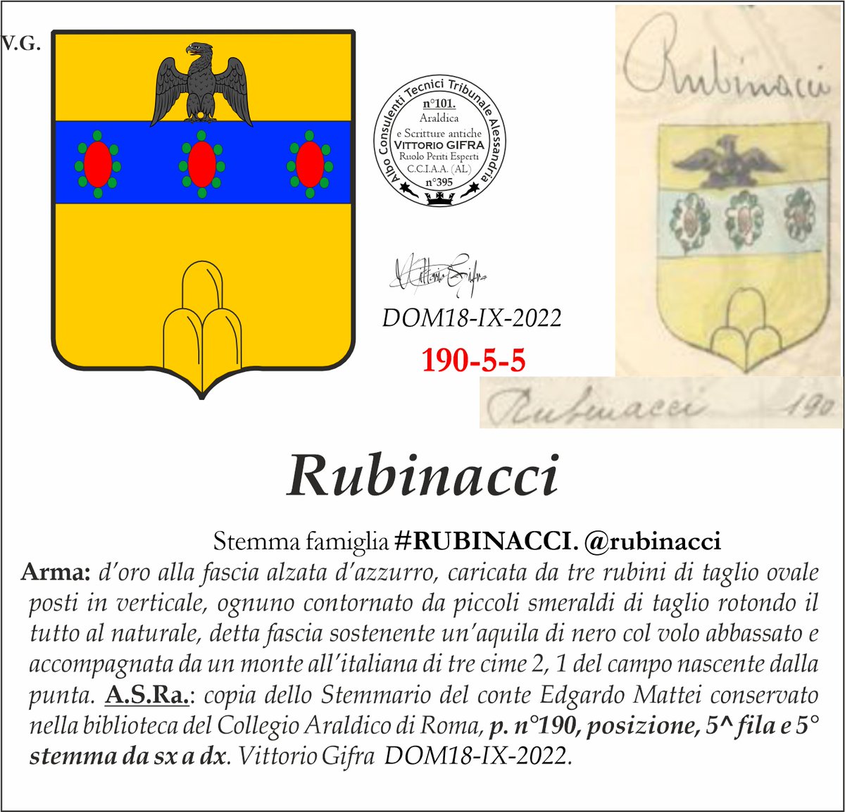 VGIFRA's tweet photo. Stemma famiglia #RUBINACCI. @rubinacci
A.S.Ra.: copia dello Stemmario del conte Edgardo Mattei conservato nella biblioteca del Collegio Araldico di Roma, p. n°190, posizione, 5^ fila e 5° stemma da sx a dx. Vittorio Gifra  DOM18-IX-2022. https://t.co/hbI6WIm3Lf