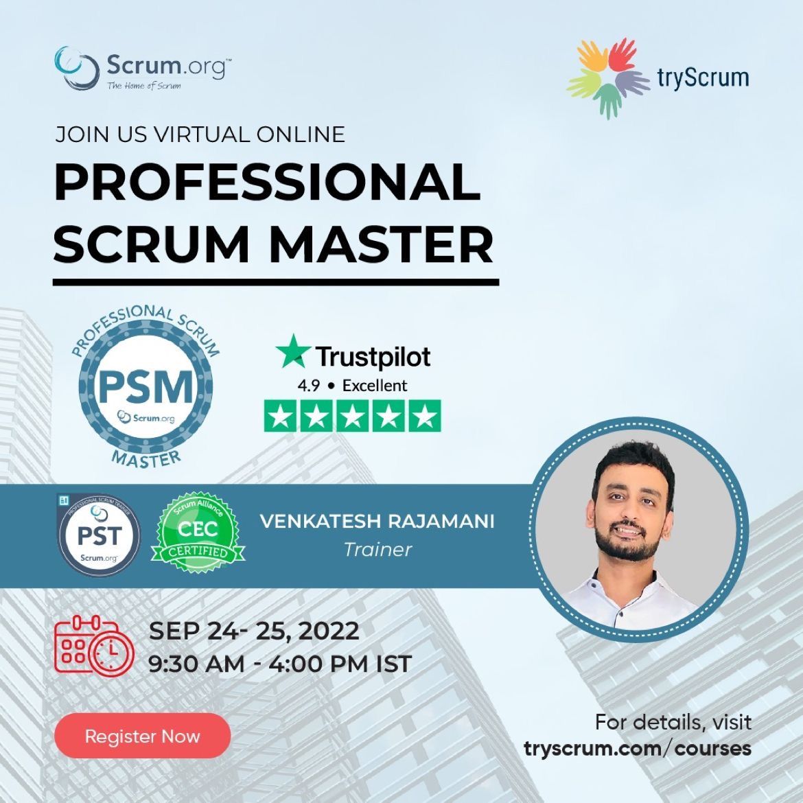 try_Scrum's tweet photo. The next #PSM is approaching on September 24!

#PSM #professionalscrummaster #agilemindset #agilecoach #scrummaster #scrum #tryScrum #productdevelopment #productowners #productownershipanalysis #dailyscrum #kanban #agile #productanalysis #scrumtraining #agilescrum https://t.co/TIWyPompHs