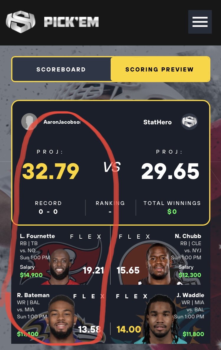 JacobsonOnAir's tweet photo. Using Stat Hero Lenny today for my fantasy pick ‘em match up. Looking for easy money. Last week was like stealing candy from a baby. #StatHero ⁦@StatHeroHQ⁩ https://t.co/XoO2JNXXoC