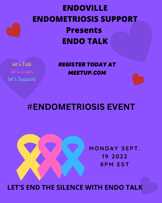 nyendoville's tweet photo. REGISTER TODAY for our peer support on Monday, 9/19, at 8 PM EST.
#endometriosisevent
#endometriosis
#adenomyosis
#pcos
#chronicillness
#SAFESPACE
#UARENOTALONE
#itsnotallinyourhead
#mentalhealth
#mentalhealthishealth
#letstalklistensupport
#endotalk
#endovilleendosupport https://t.co/tLm2odjoVe