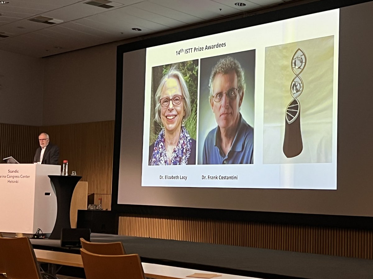 LluisMontoliu's tweet image. President of @ISTT_TG Ernst-Martin Füchtbauer presents the ISTT Prize to Elizabeth Lacy &amp;amp; Frank Constantini, two of the giant pioneers in #transgenesis technologies. The Prize’s diplomas and sculpture are delivered in the US by former ISTT President Wojtek Auerbach. Online talks.