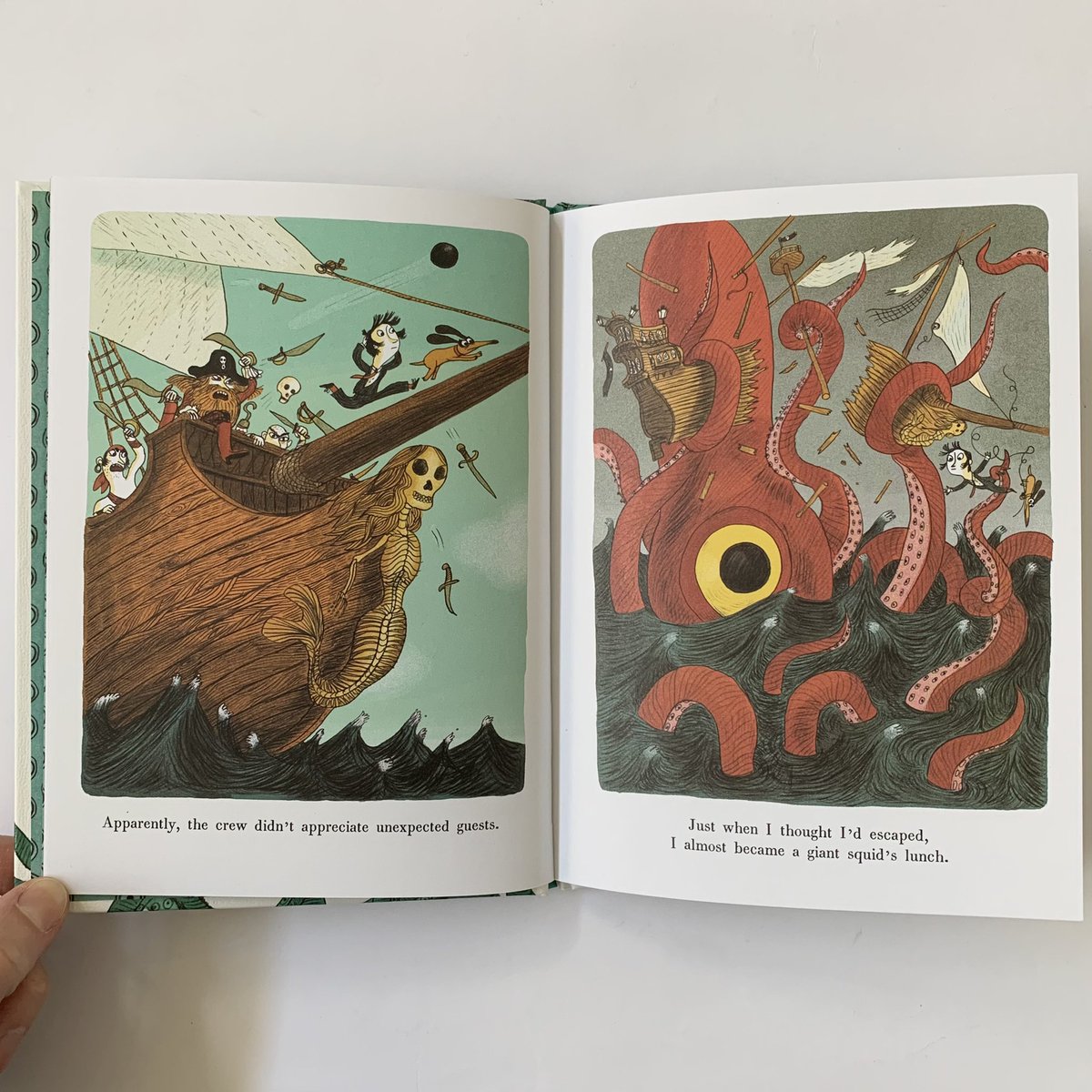 talesfortadpole's tweet photo. We’ve been enjoying this picture book adventure by #DavideCali, illustrated by #BenjaminChaud. A student recounts his incredibly dramatic summer escapade to his teacher but he’s pretty sure she won’t believe it really happened… Great fun with a lovely twist! 💥 #adventure https://t.co/cLIjoJExyE