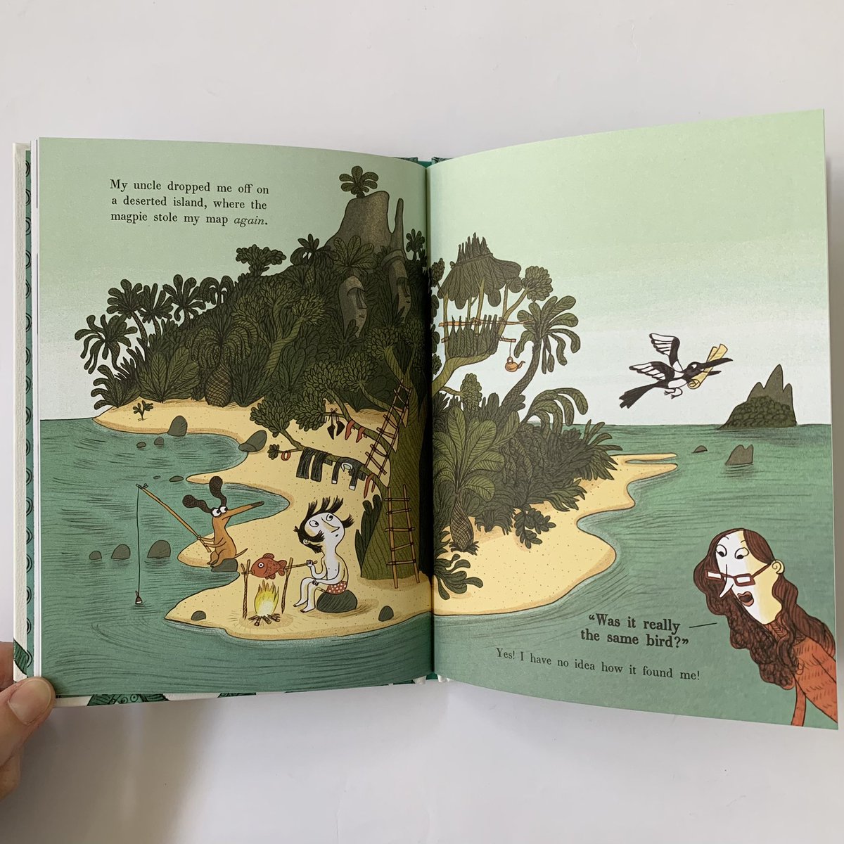 talesfortadpole's tweet photo. We’ve been enjoying this picture book adventure by #DavideCali, illustrated by #BenjaminChaud. A student recounts his incredibly dramatic summer escapade to his teacher but he’s pretty sure she won’t believe it really happened… Great fun with a lovely twist! 💥 #adventure https://t.co/cLIjoJExyE