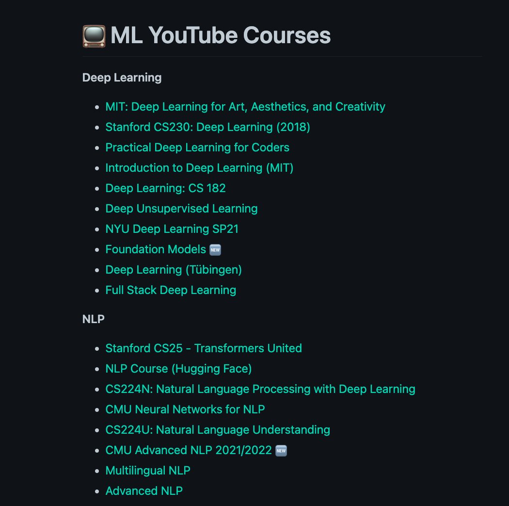 omarsar0's tweet image. ML YouTube Courses (8.1K ⭐️)

Our repo helps you discover some of the latest machine learning courses. Check out the newly added courses!

github.com/dair-ai/ML-You…