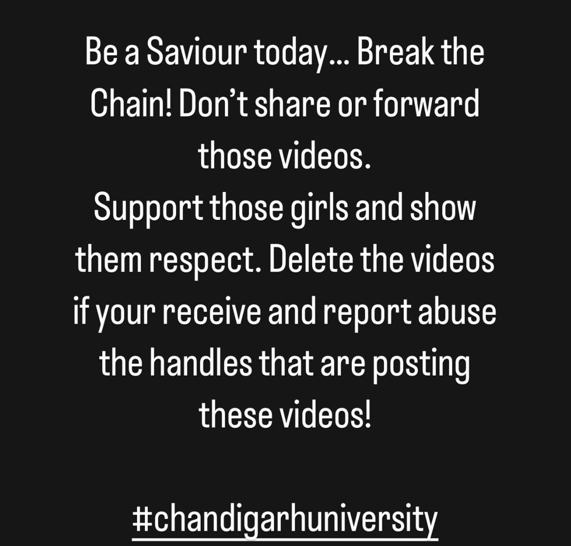 One Girl of चंडीगढ़ यूनिवर्सिटी  unlawfully shoot and viral the 60 girls MMS. What happened in #chandigarhuniversity  is very shameful. 
We demand fair investigation &amp; strict action against the culprits.

#Chandigarh #chandigarhuniversity  #TeJran #justiceforCUgirls #Mohali