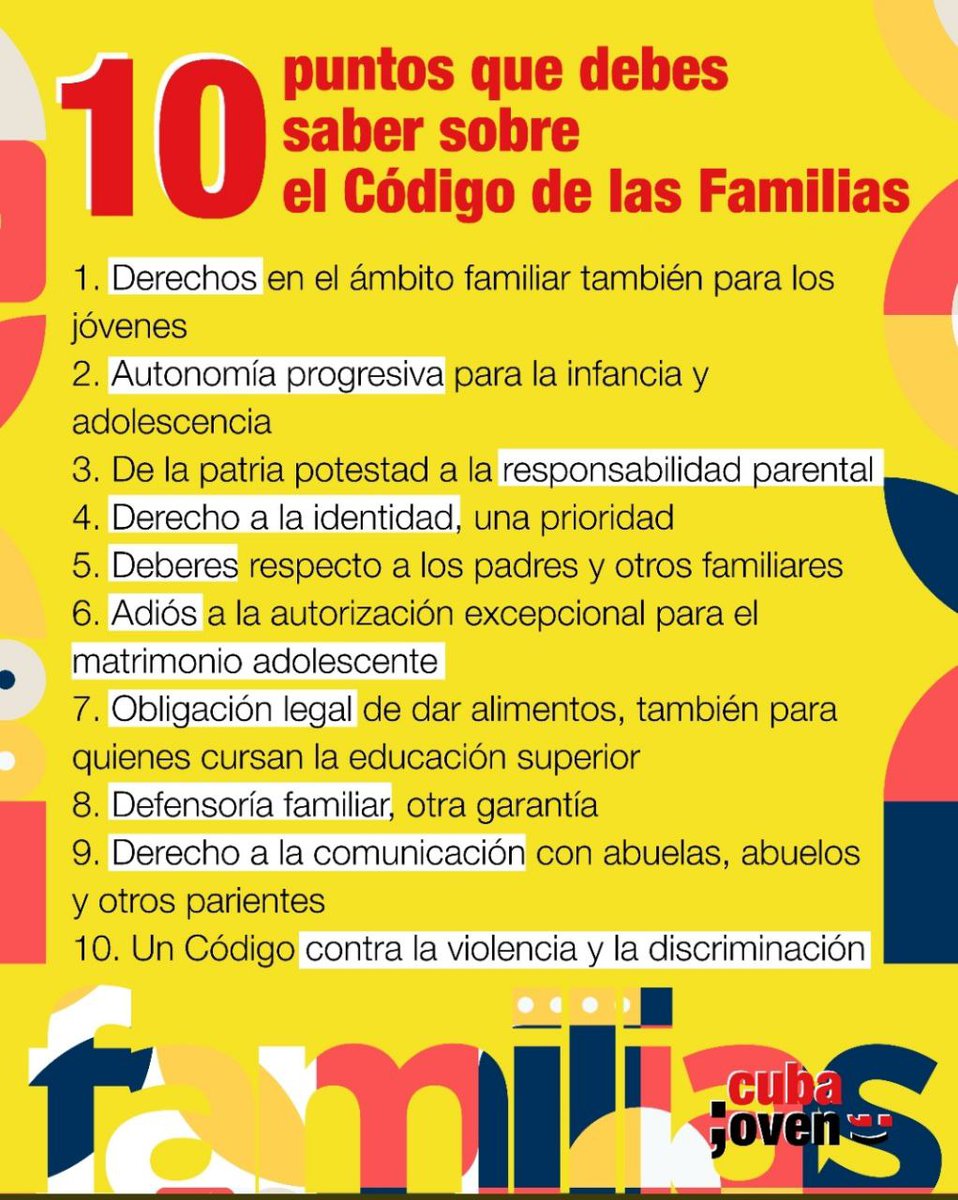 CubaMES's tweet photo. 10 puntos que debes conocer sobre el #CodigoDeLasFamilias te presenta la @CubaJovenn
#CódigoSí 👇👇👇 https://t.co/zEFrd3zErt