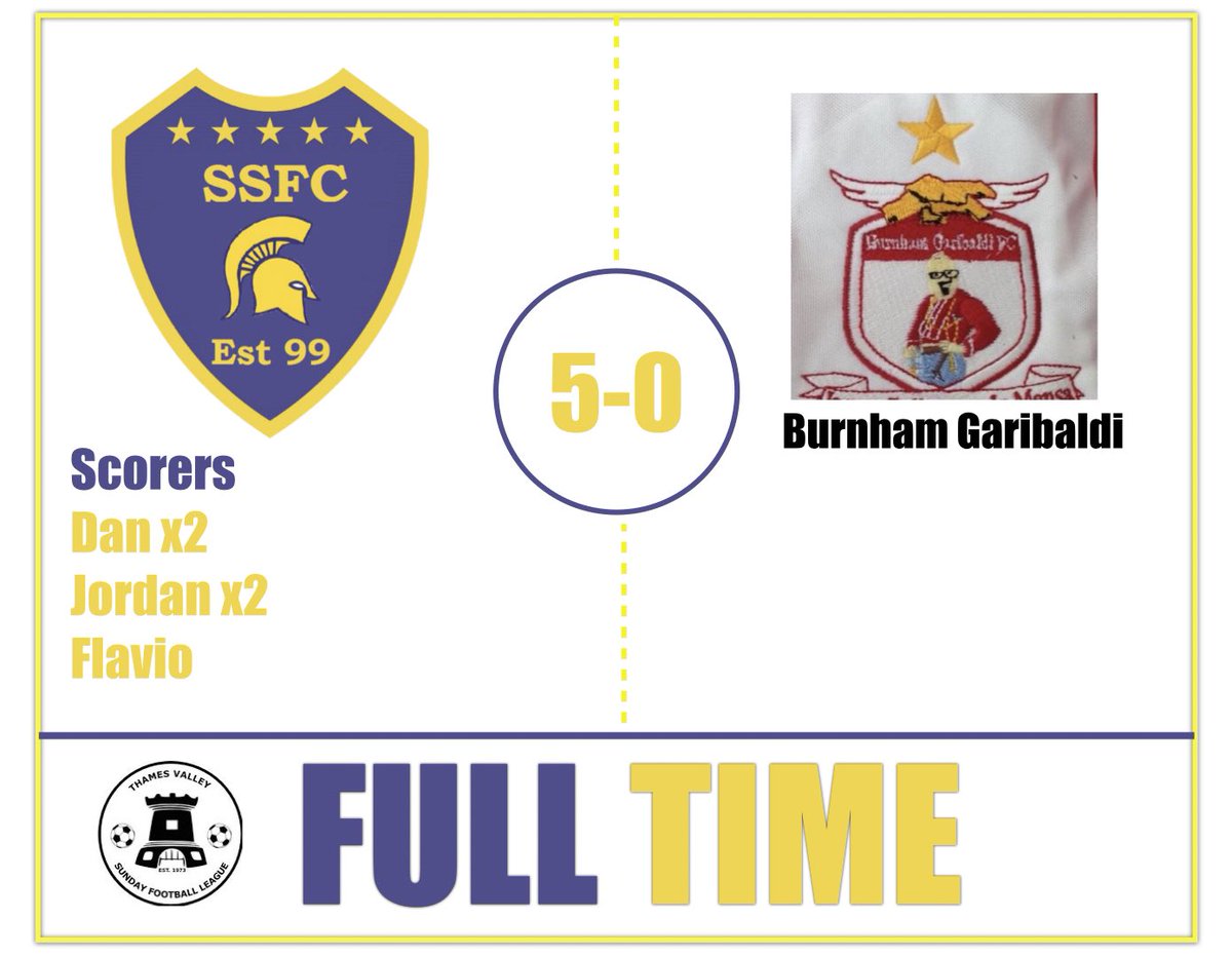 1st game of the season vs last seasons Div champs <a href="/fc_garibaldi/">Garibaldi FC</a> ended with a fantastic 5-0 win. Best of luck for the rest of the season lads. Goals from <a href="/DSaunders88/">Daniel Saunders</a>, Jordan and Flavio. Whole team put in a great shift all over the park. With MOTM Jordan unplayable today. #SSFC
