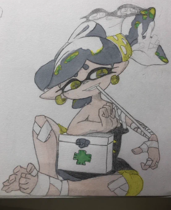 #スプラトゥーン #模写 色塗りとか初めてなんだけど…なんで頭にコケ生えた??髪も黒色だし…(¯-¯) 
