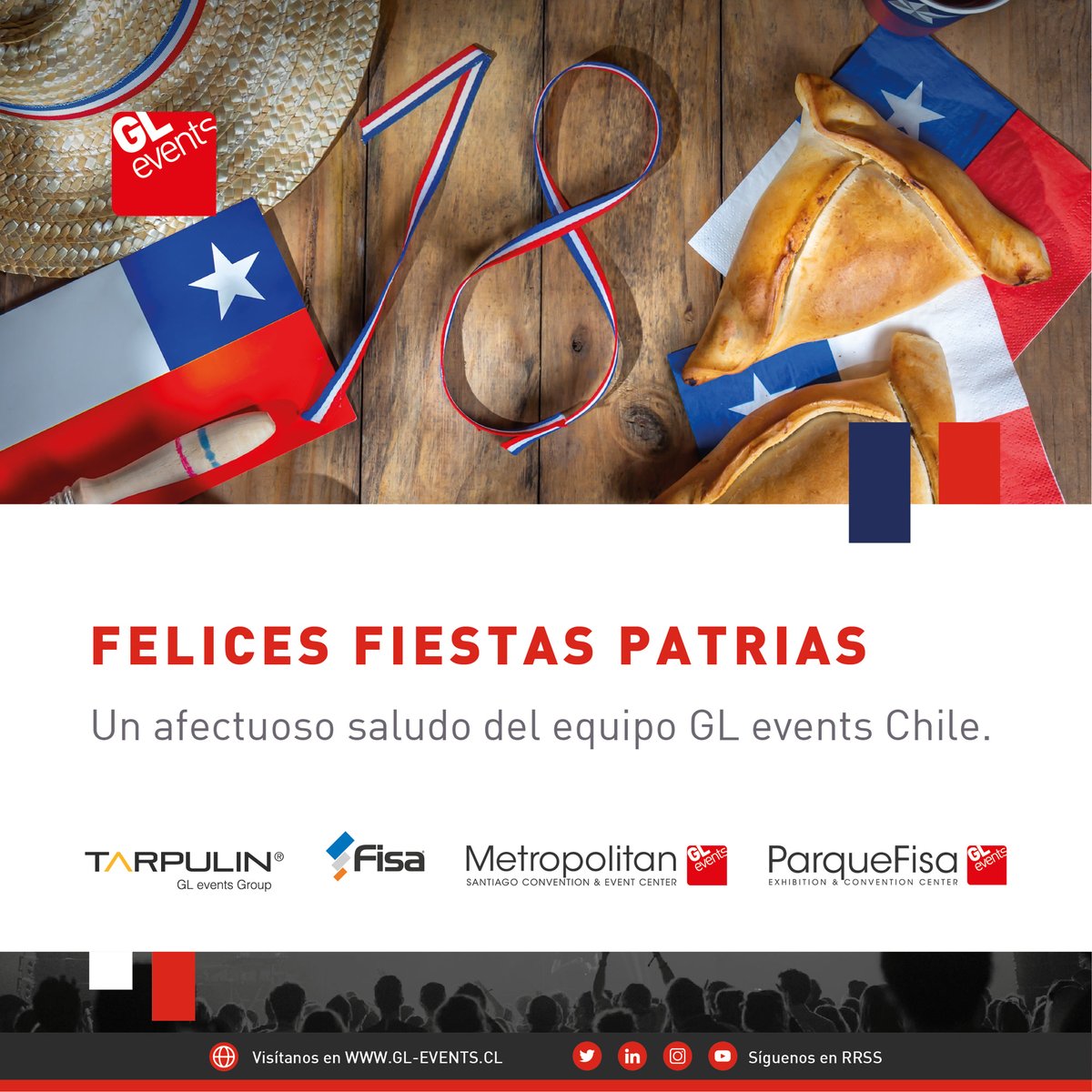 ParqueFISA's tweet photo. ¡Felices Fiestas Patrias a todos! 🇨🇱👏
Les deseamos un afectuoso saludos a nuestro equipo, clientes y partners 🎉. https://t.co/pYXnqcs6vv