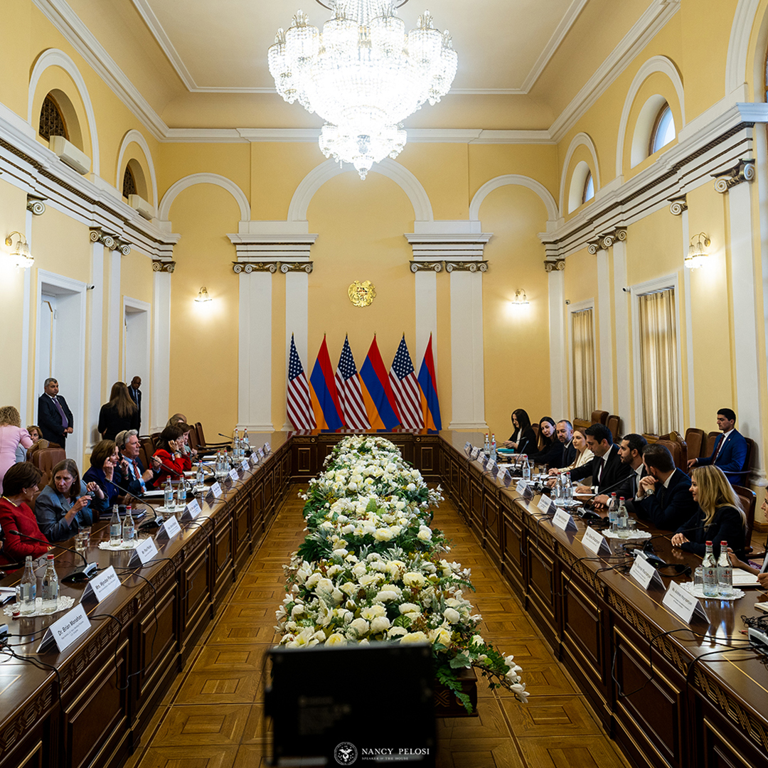 SpeakerPelosi's tweet photo. Together, our parliaments and nations can work to advance a prosperous, peaceful, and democratic Armenia and a stable and secure Caucasus region. https://t.co/DUyNvZE1g6