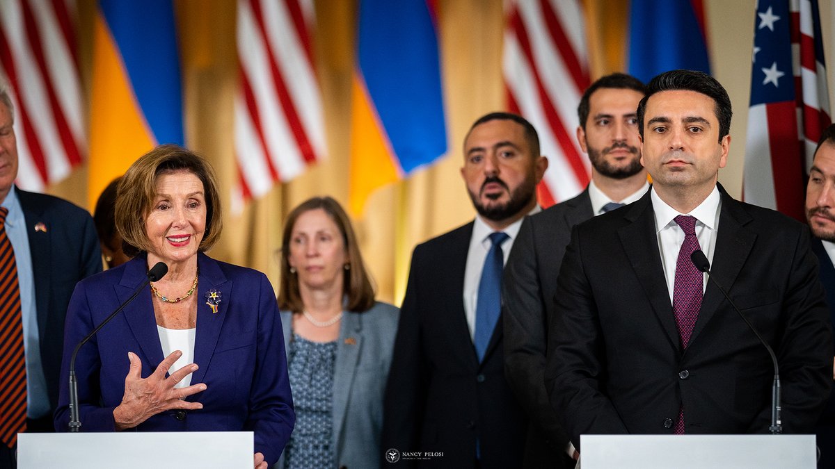 SpeakerPelosi's tweet photo. Together, our parliaments and nations can work to advance a prosperous, peaceful, and democratic Armenia and a stable and secure Caucasus region. https://t.co/DUyNvZE1g6