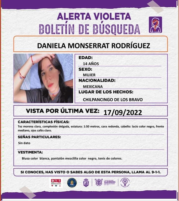 🟣AlertaVioleta

Solicitamos de su colaboración para la localización, difusión del boletín y búsqueda de la menor Daniela Monserrat Rodríguez. Si sabes de su paradero llama al 911 📲

#CadaMinutoCuenta