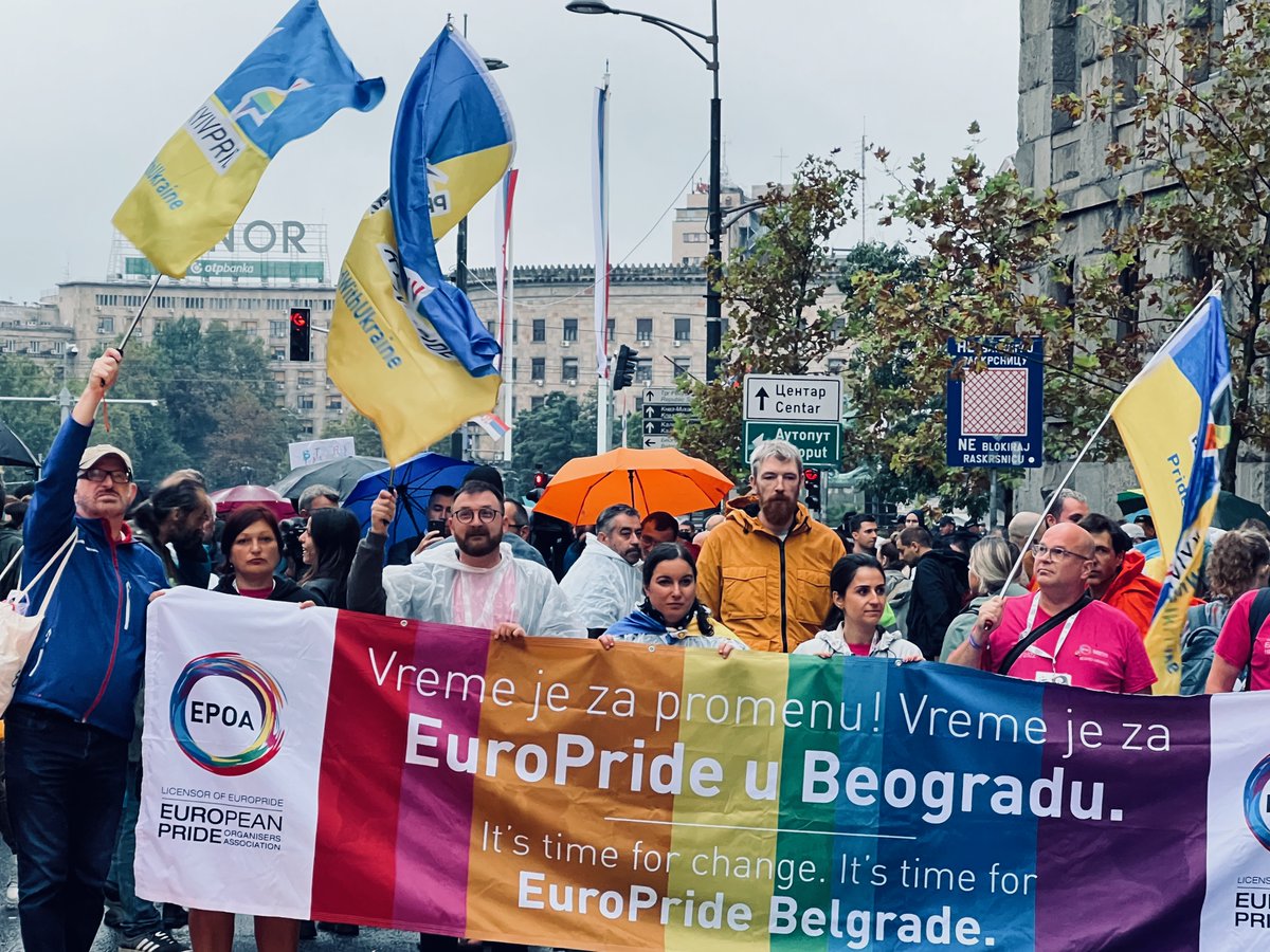MatthewBeard14's tweet photo. We danced, we laughed, we experienced the pure joy of coming together as a community. And we did this both despite and because so many of us face discrimination and exclusion. @EuroPride @InterPride @belgradepride https://t.co/NqBXk21blT