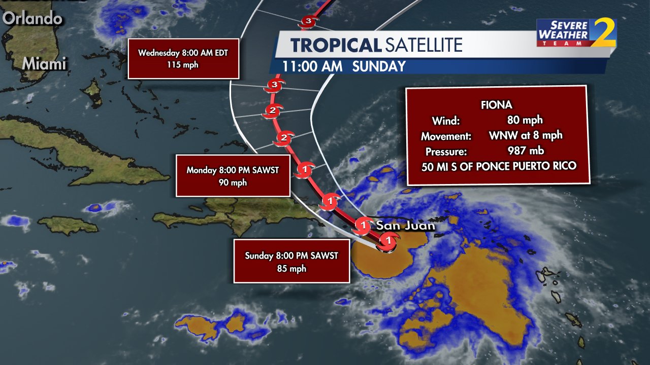 Eboni Deon, WSB on Twitter: "Fiona is now a hurricane. Winds have