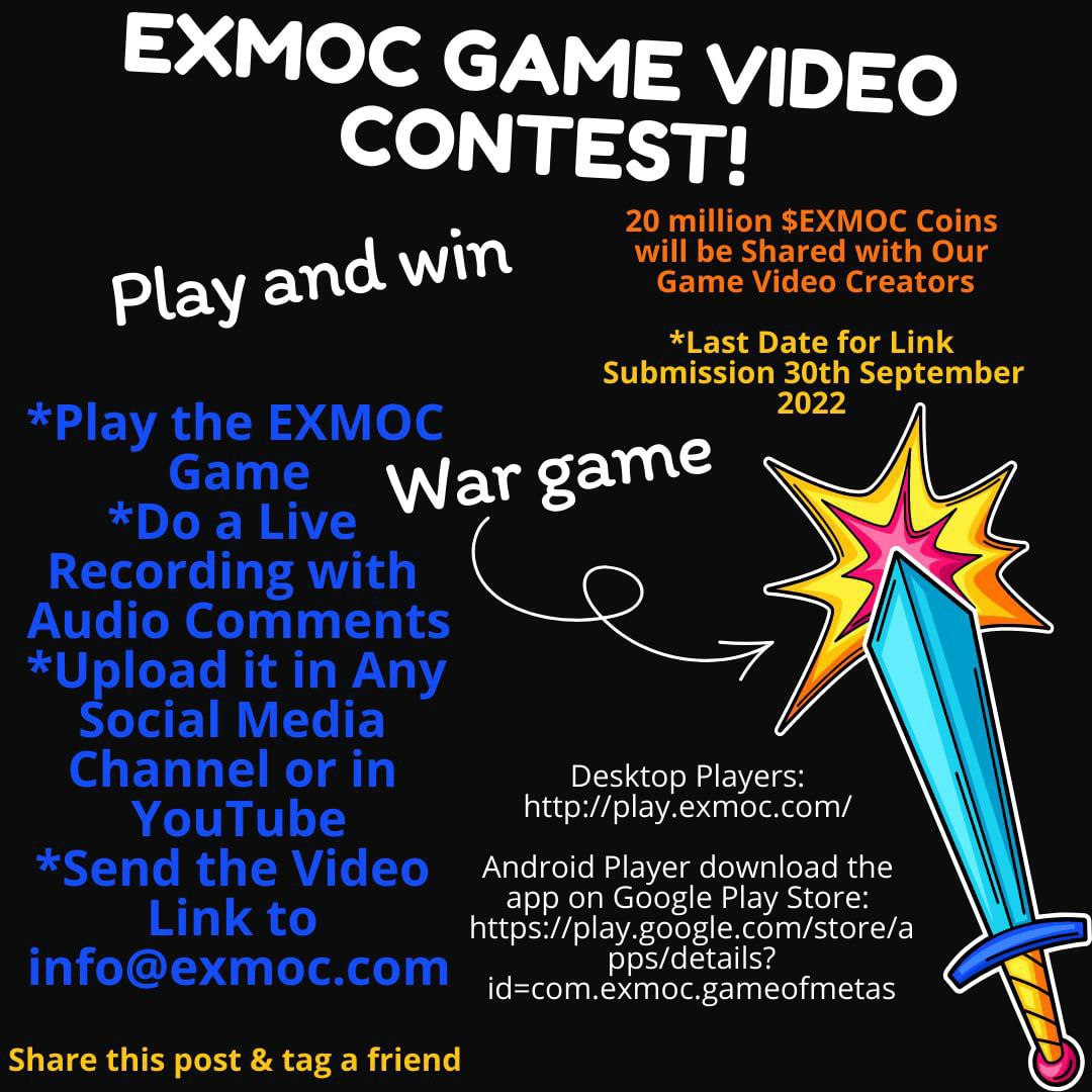 EXMOC_PH's tweet photo. EXMOC GAME VIDEO CONTEST 🔥

Last Date for Link Submission is 30th September 2022

Play Link:
Desktop Players: https://t.co/WrZTLZO5zG 

Android Player download the app on Google Play Store: https://t.co/jFr5yIWelA https://t.co/xjMzE4yOHo
